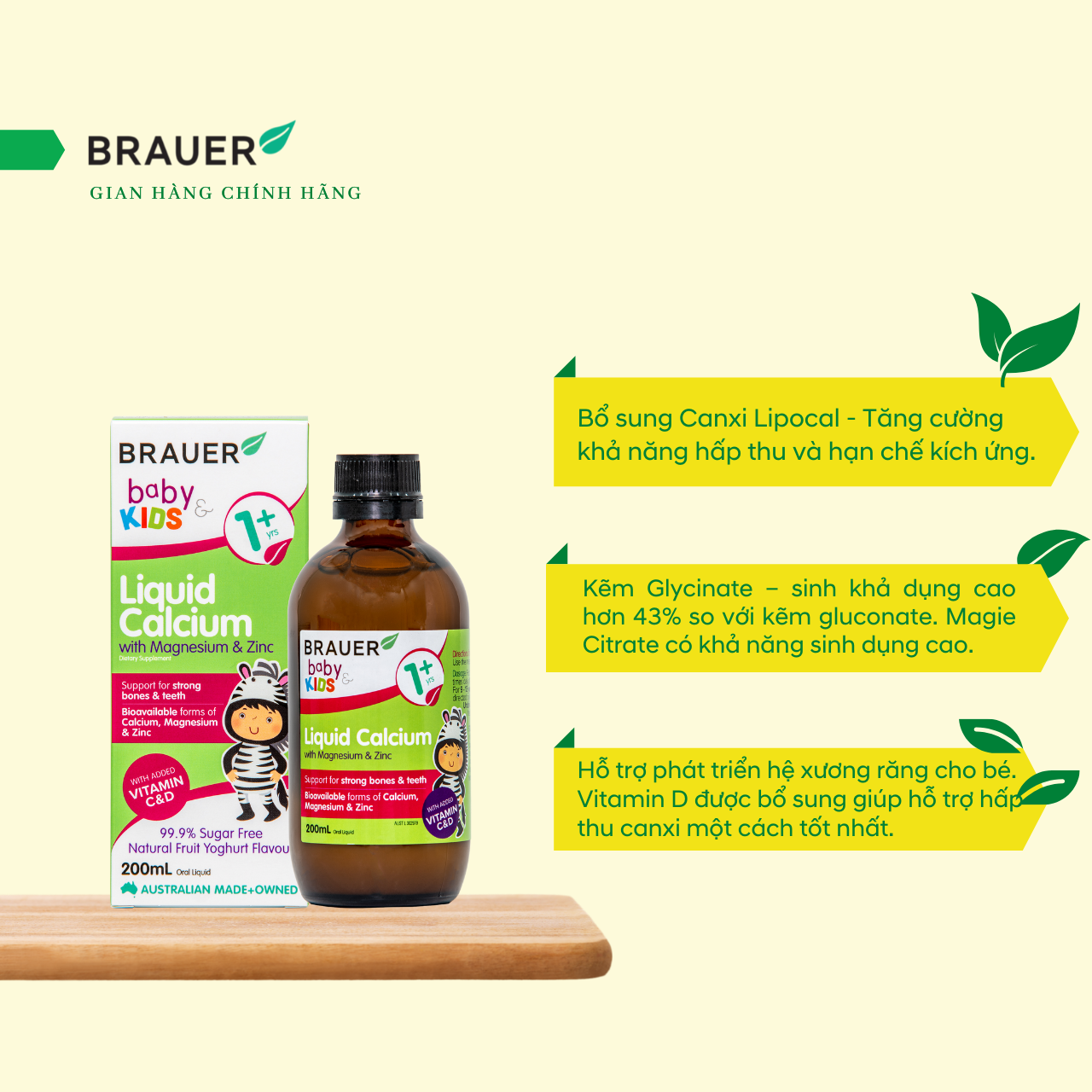 Bổ sung canxi, magie và kẽm Brauer Úc cho trẻ trên 1 tuổi Liquid calcium