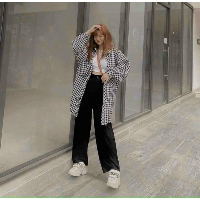 Quần tây ống rộng lưng cao chất tuyết mưa —— G0N