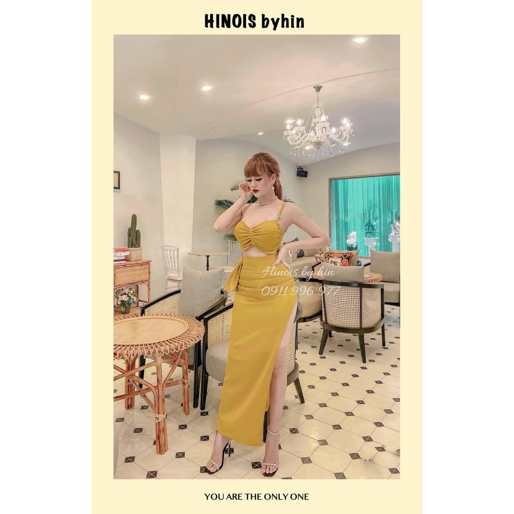 Đầm Body Dự Tiệc Cúp Ngực (CÓ MÚT) 2 Dây MẶc Được 2 Kiểu,Chất Liệu Lụa Phi Mịn, 2 Màu VÀNG -ĐEN