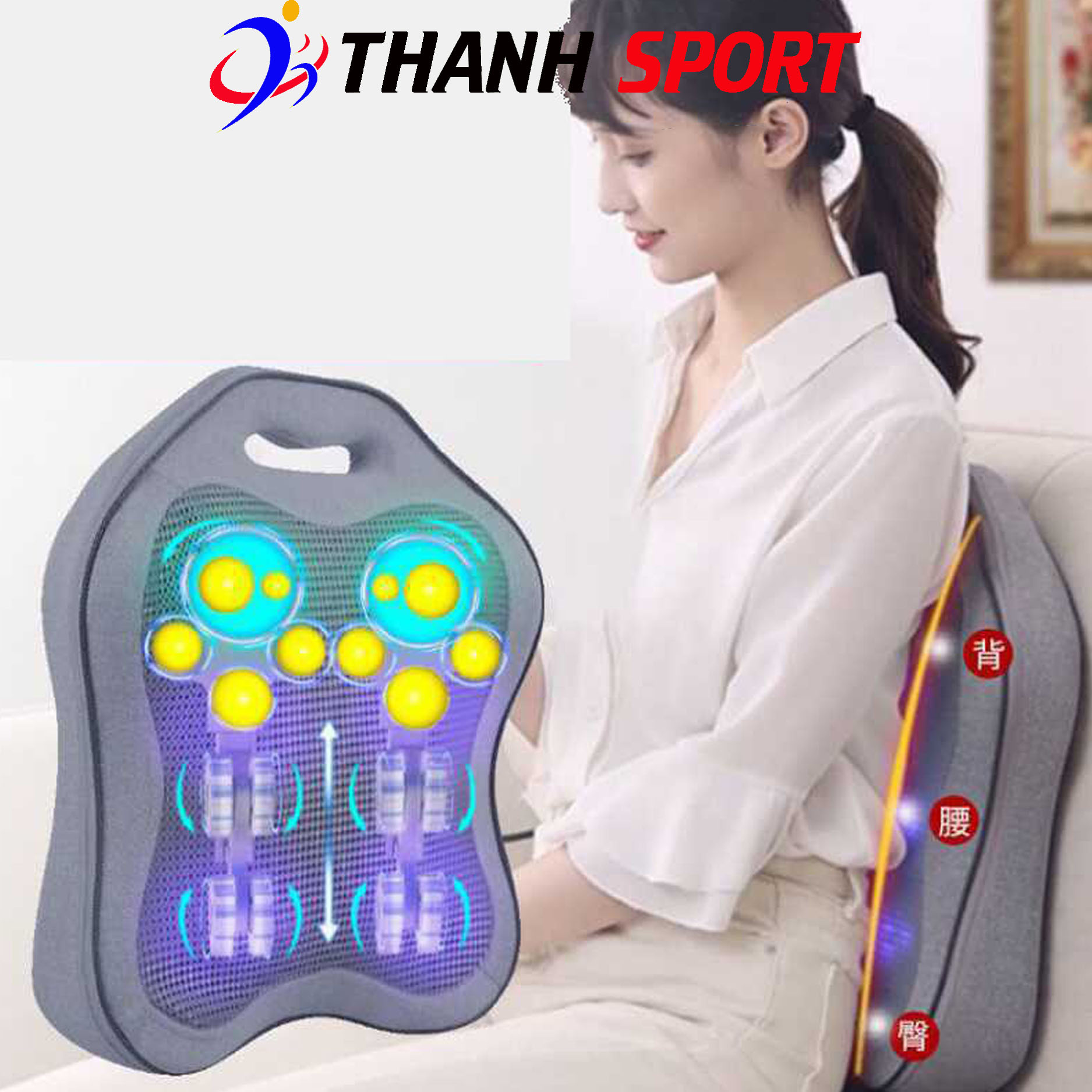 Gối Massage Toàn Thân, Máy Mát Xa Hồng Ngoại (Có Sạc Pin) Thiết Bị Massage Lưng, Vai, Gáy