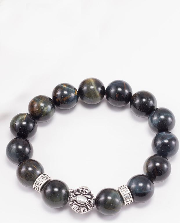 Vòng tay thạch anh mắt hổ xanh đen phối charm phật di lặc Ngọc Quý Gemstones