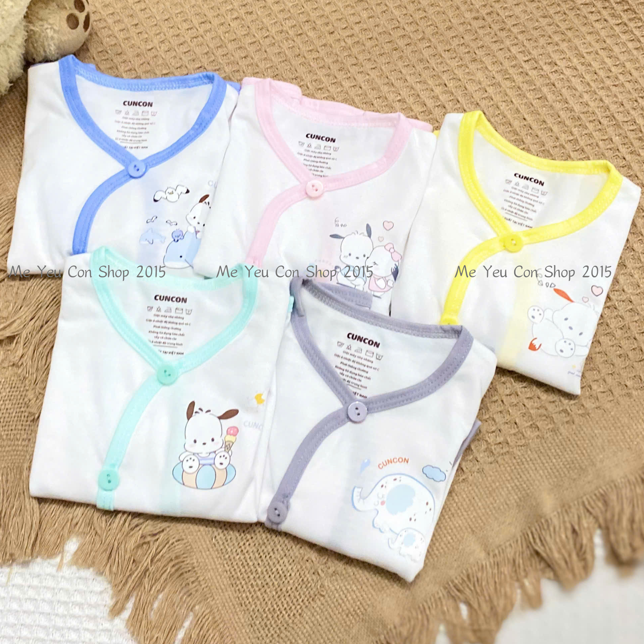 ( 3-9kg) ÁO CÀI XÉO TAY NGẮN TRẮNG VIỀN CHO BÉ - CÚN CON