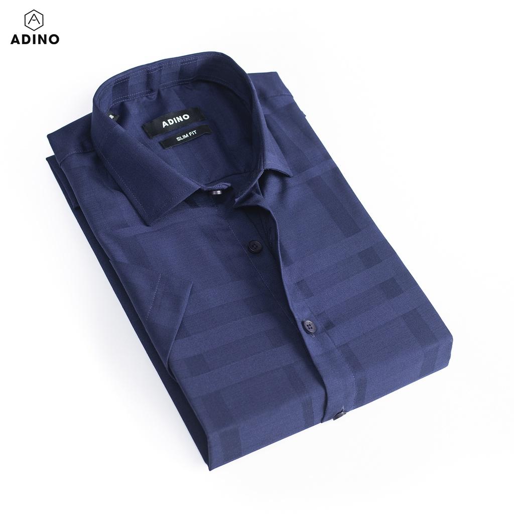 Áo sơ mi nam ngắn tay kẻ sọc caro màu xanh navy ADINO vải sợi tre Bamboo mềm mịn mát dáng slimfit công sở trẻ trung CT93