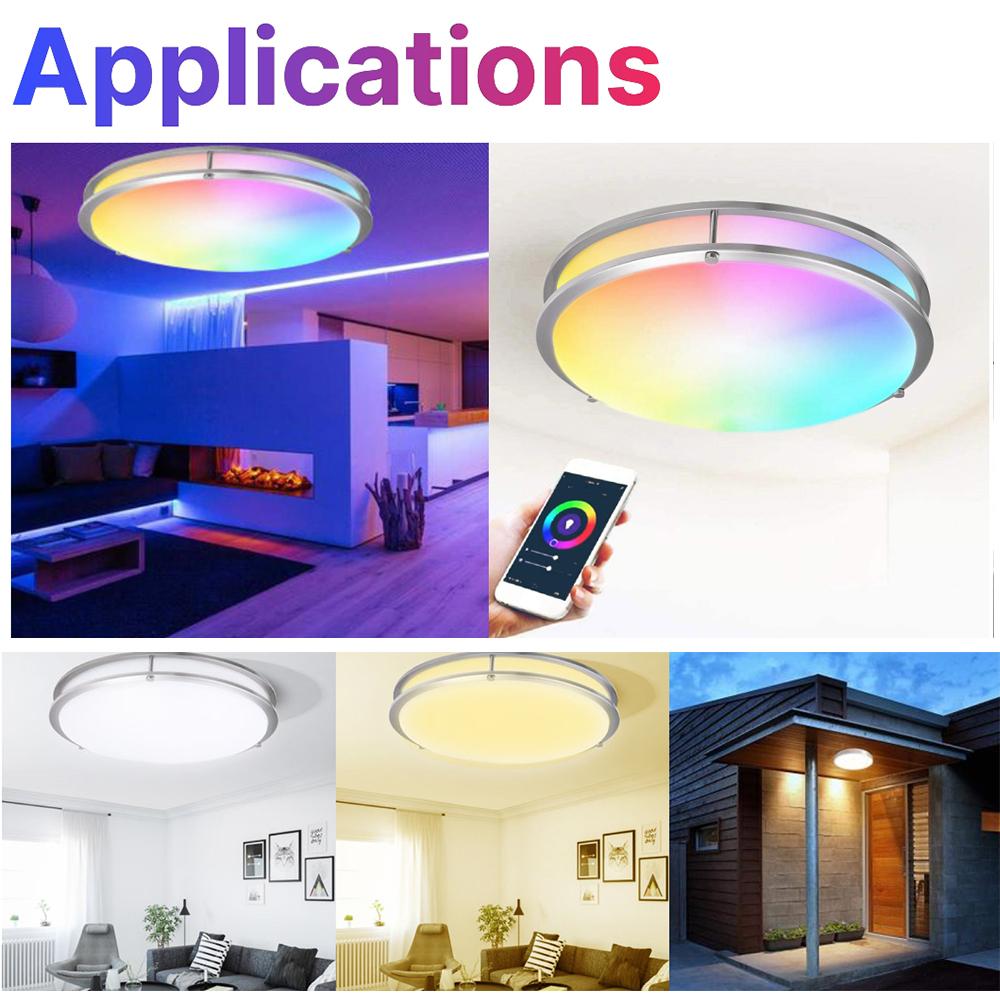 Smart Ceiling Light 14-inch 18W Flush Mount Wi-Fi Ceiling Lamp 2700K-6500K White & RGB Multicolored Dimmable Ceiling