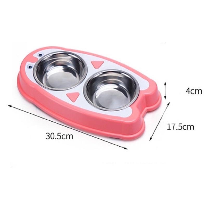Bát đôi inox chim cánh cụt đựng thức ăn & nước uống - Bát ăn cho chó mèo cao cấp