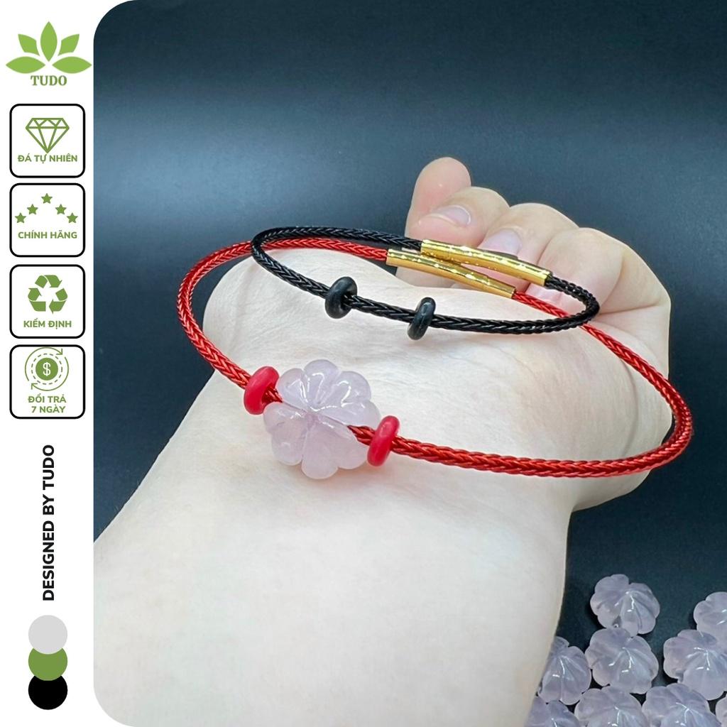 Vòng Tay Nữ Đẹp - Vòng Phong Thủy Mệnh Hỏa Thổ TUDO VDCTAH Cỏ 4 Lá, Dây Cáp Đỏ, Đen chốt bấm B52K230