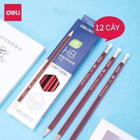 Hộp 12 bút chì Deli cao cấp HB - S935 có đầu tẩy