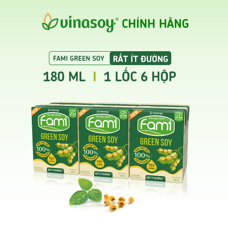 Thùng sữa đậu nành Fami Green soy rất ít đường (36 hộp x 180ml)