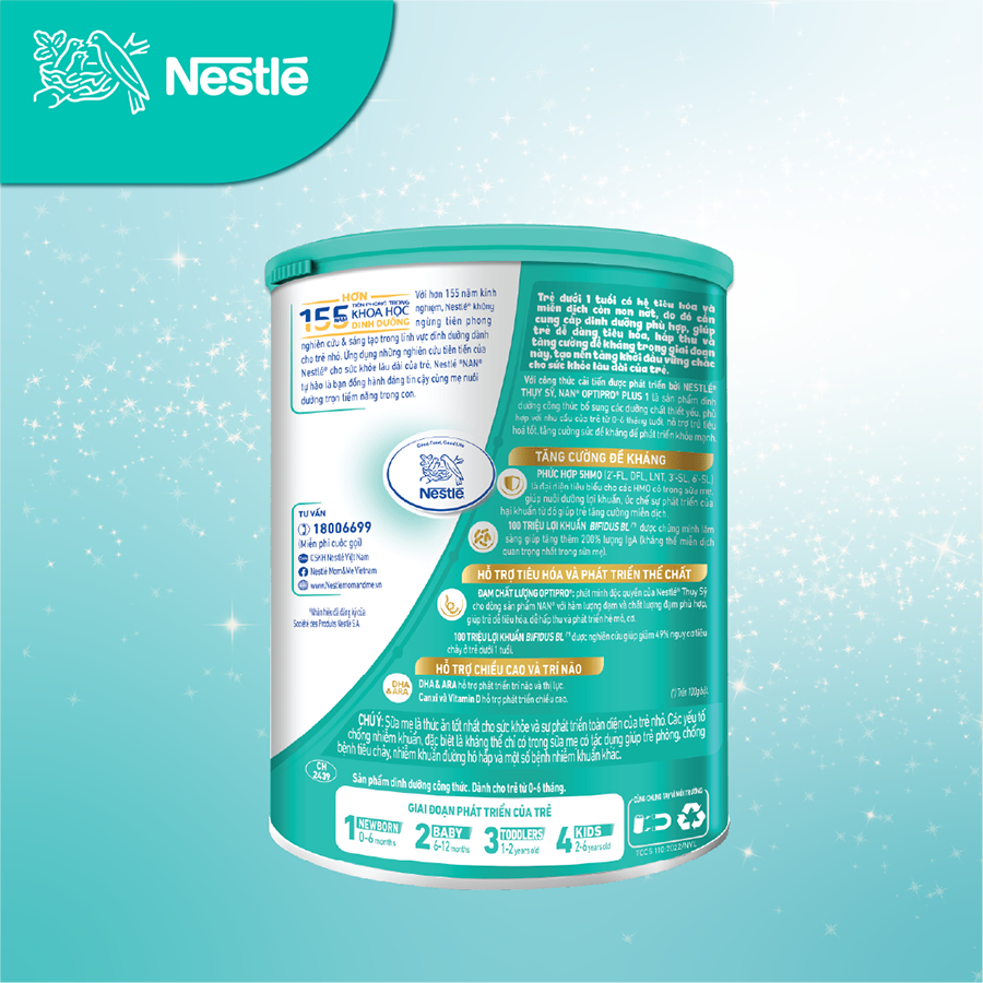 Sữa bột Nestlé NAN OPTIPRO PLUS 1 800g/lon với 5HMO Sản Xuất Tại Thụy Sĩ
