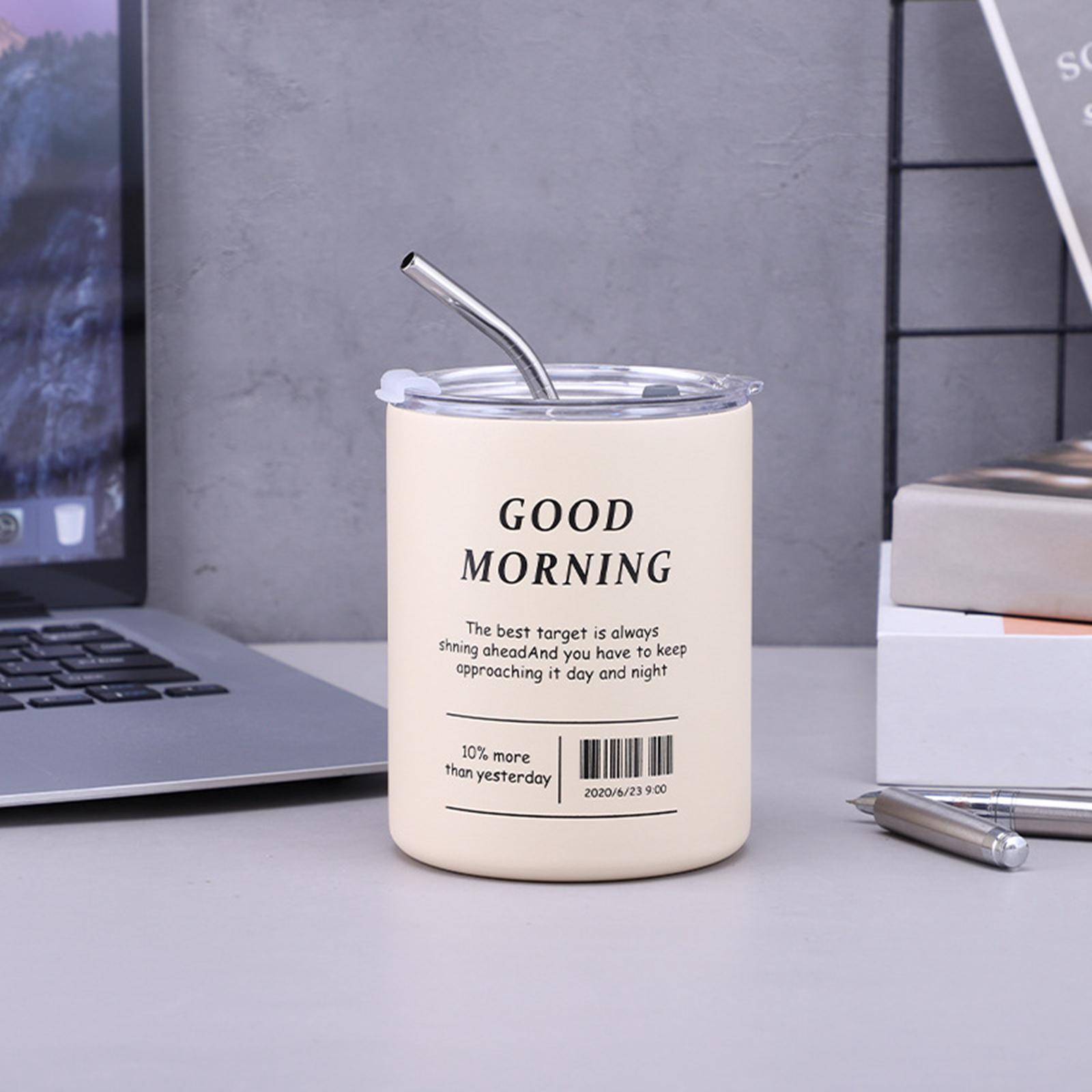 Portable Insulated Coffee Mug with Straw for Hot and Cold Drinks 350ml