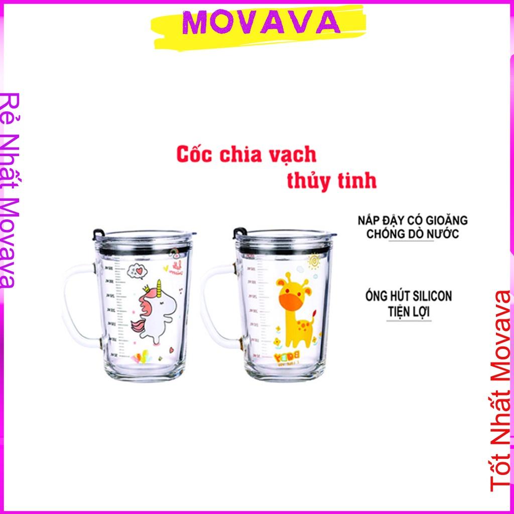 Cốc chia vạch thủy tinh 350ml có nắp dùng để pha sữa uống nước Shop Movava - CCV1