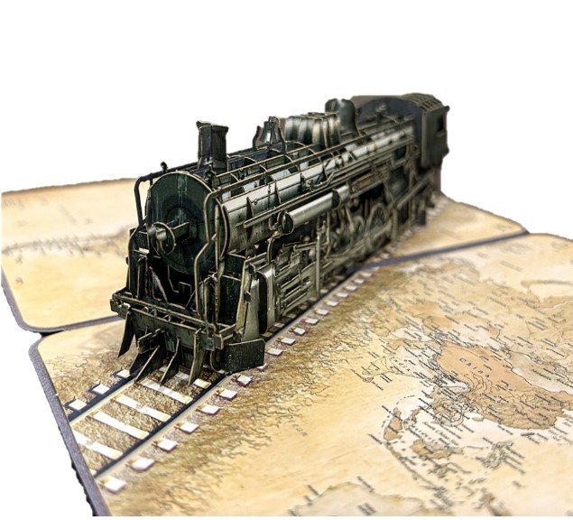 H34 -  Thiệp 3D Tàu Hỏa Cổ Điển – Vintage Steam Train – Pop Up Card Viethands Giftshop