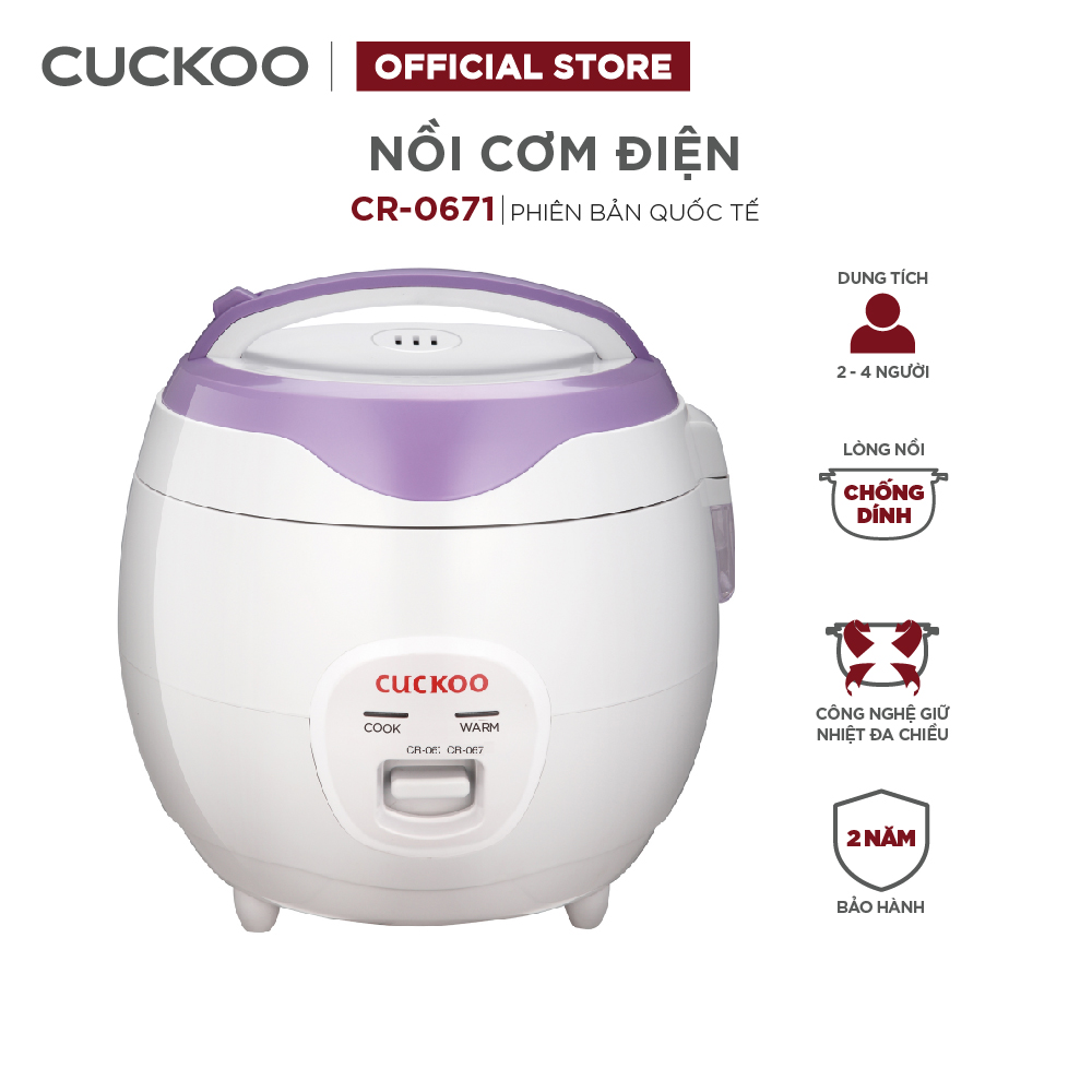 Nồi cơm điện Cuckoo 1.08L CR-0671 - Lòng nồi chống dính - Tiết kiệm điện - Hàng chính hãng Cuckoo Vina