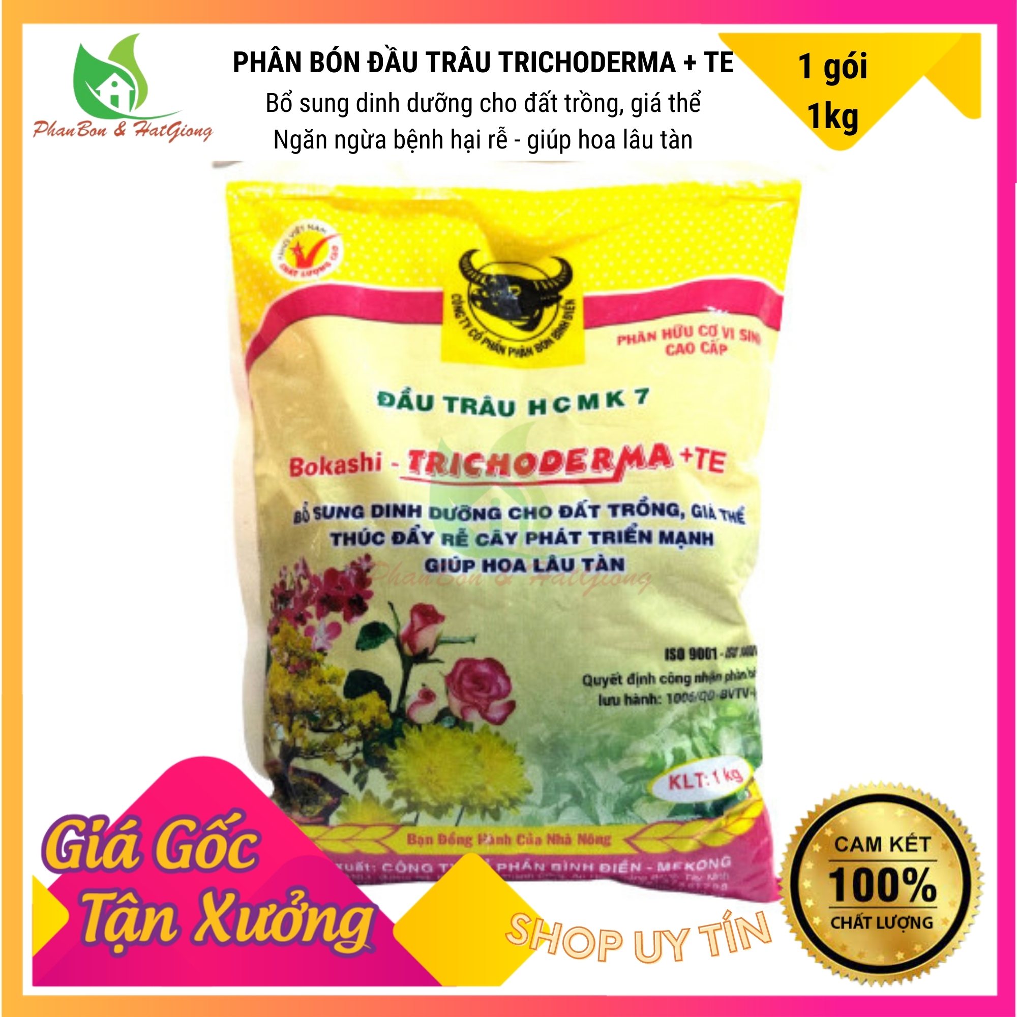 Phân Bón Hữu Cơ Vi Sinh Trichoderma + TE Đầu Trâu HCMK7 1Kg - Shop Phân Bón và Hạt Giống