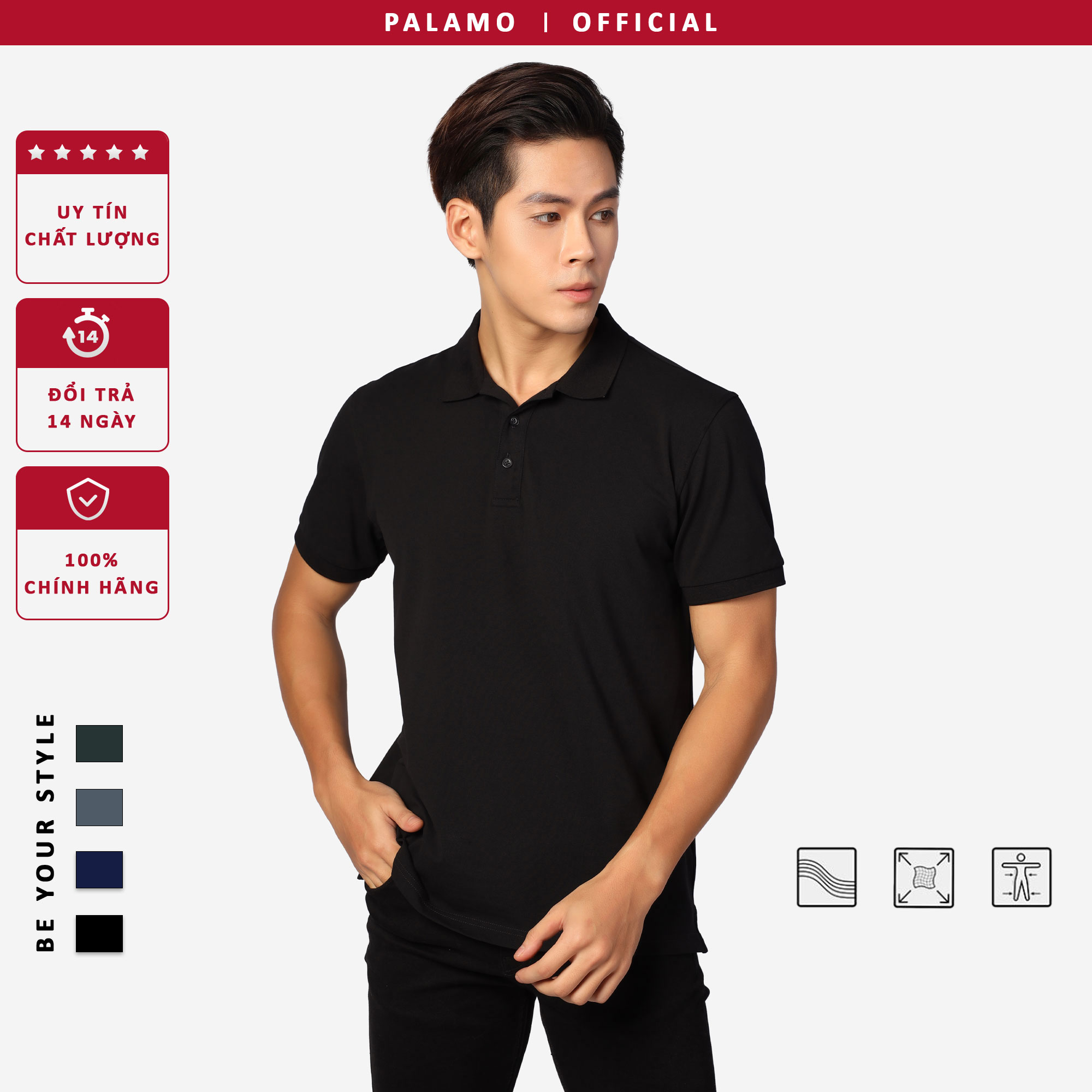 Áo phông polo nam Palamo classic, regular fit, cotton spandex / màu xanh lam