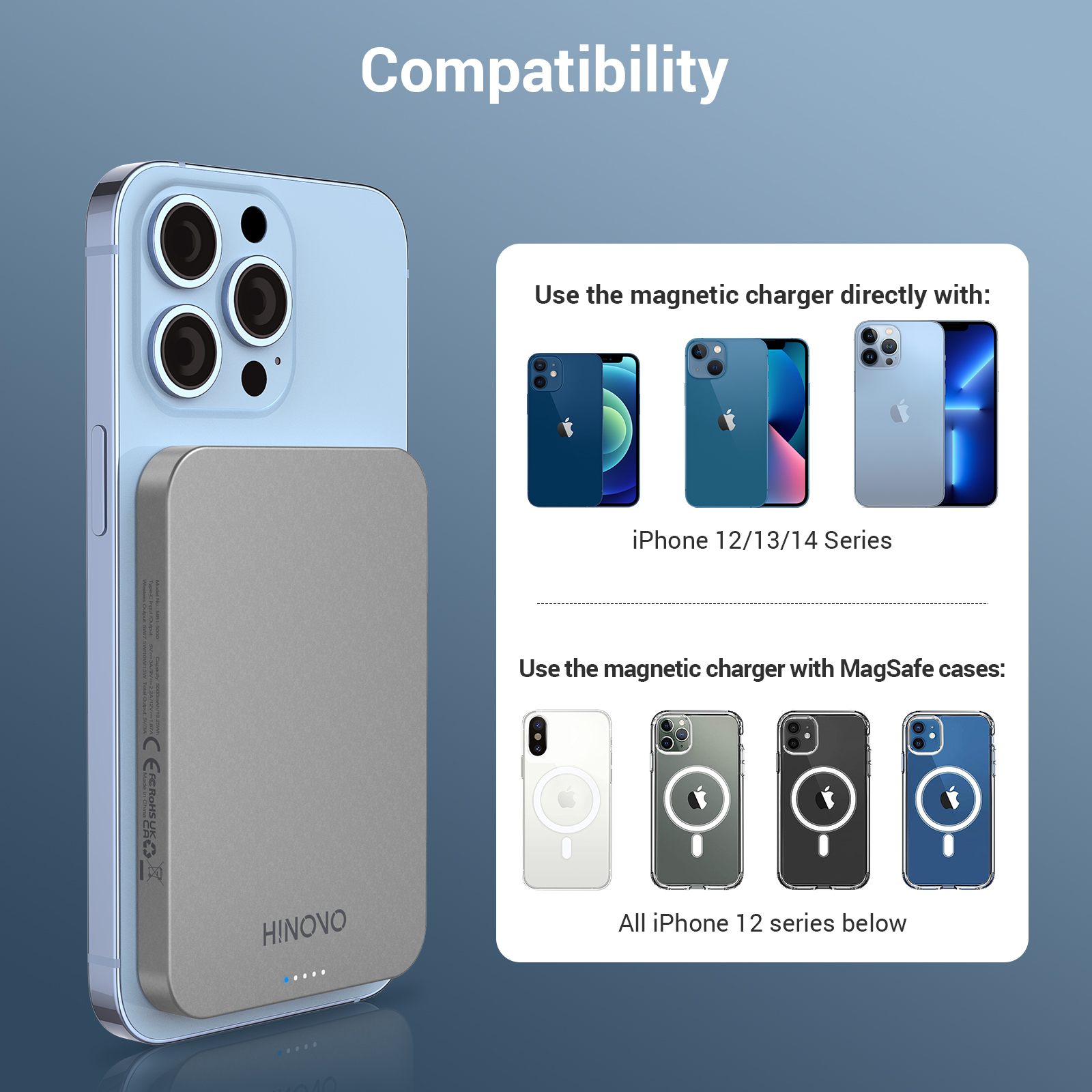 Pin sạc dự phòng không dây Hinovo MB1-10000 Magnetic Wireless 10.000mAh - Hàng Chính Hãng