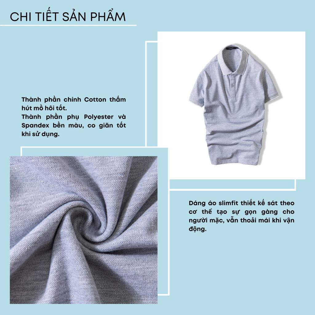 Áo polo nam ADINO màu ghi xám phối viền vải cotton co giãn dáng công sở slimfit hơi ôm trẻ trung AP72