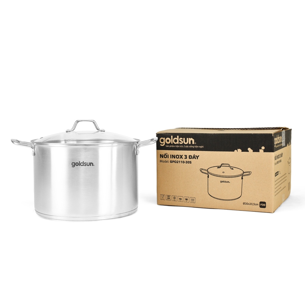 Nồi Luộc Gà Inox 430 Bếp Từ 3 Đáy Goldsun Nắp Kính