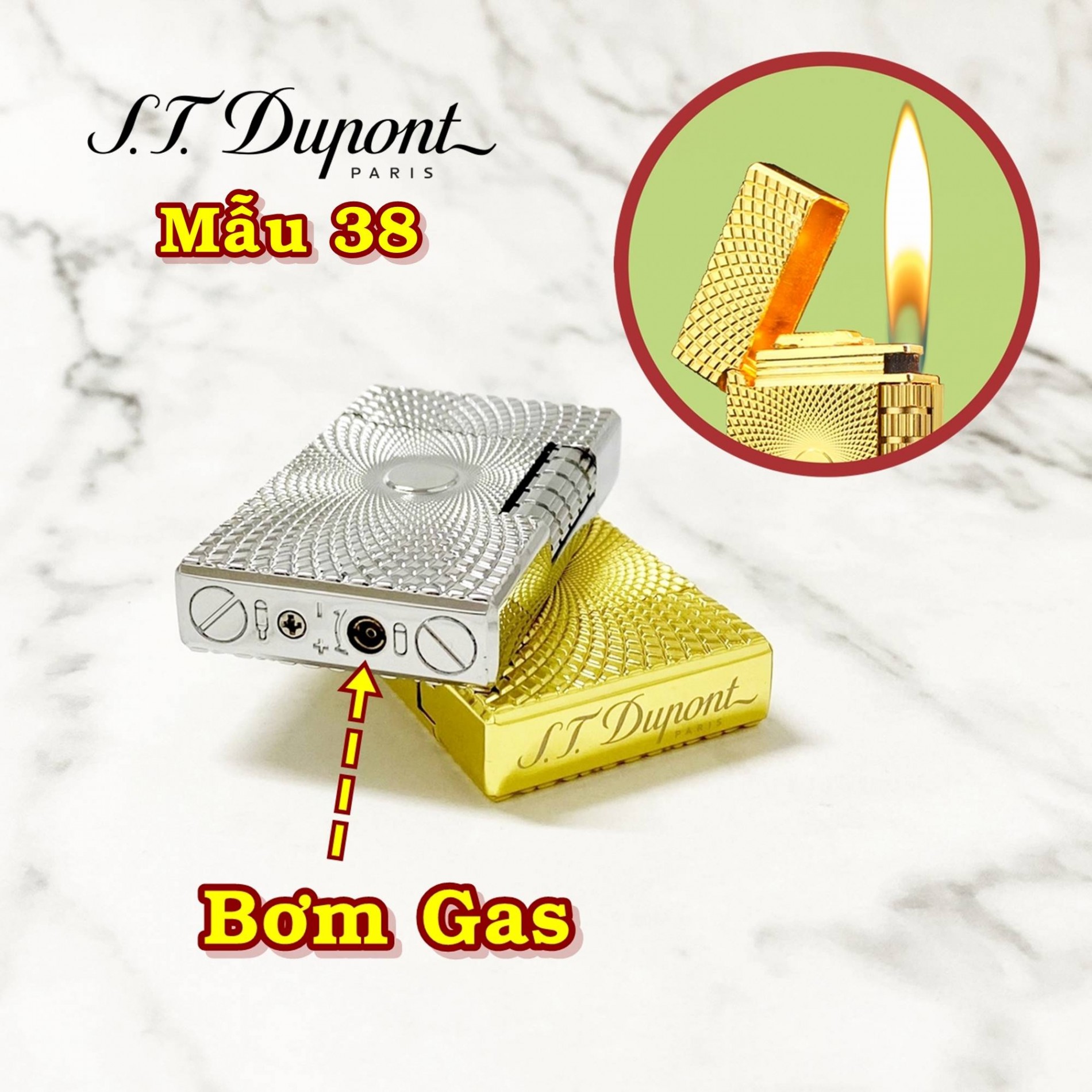 Bật lửa hột quẹt Dupont lốc xoáy M38 - xài gas