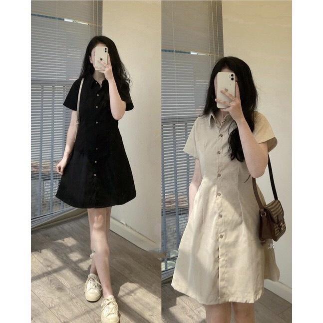 Đầm váy nữ cổ sơ mi cài cúc chiết eo lưng chun nhiều màu xinh hết nấc váy nữ 4 MÀU ĐEN KEM TRẮNG NÂU G5