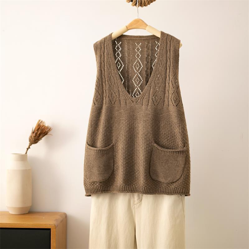 Áo len gile cổ V 2 túi QUẢNG CHÂU cho nữ LS_AL076