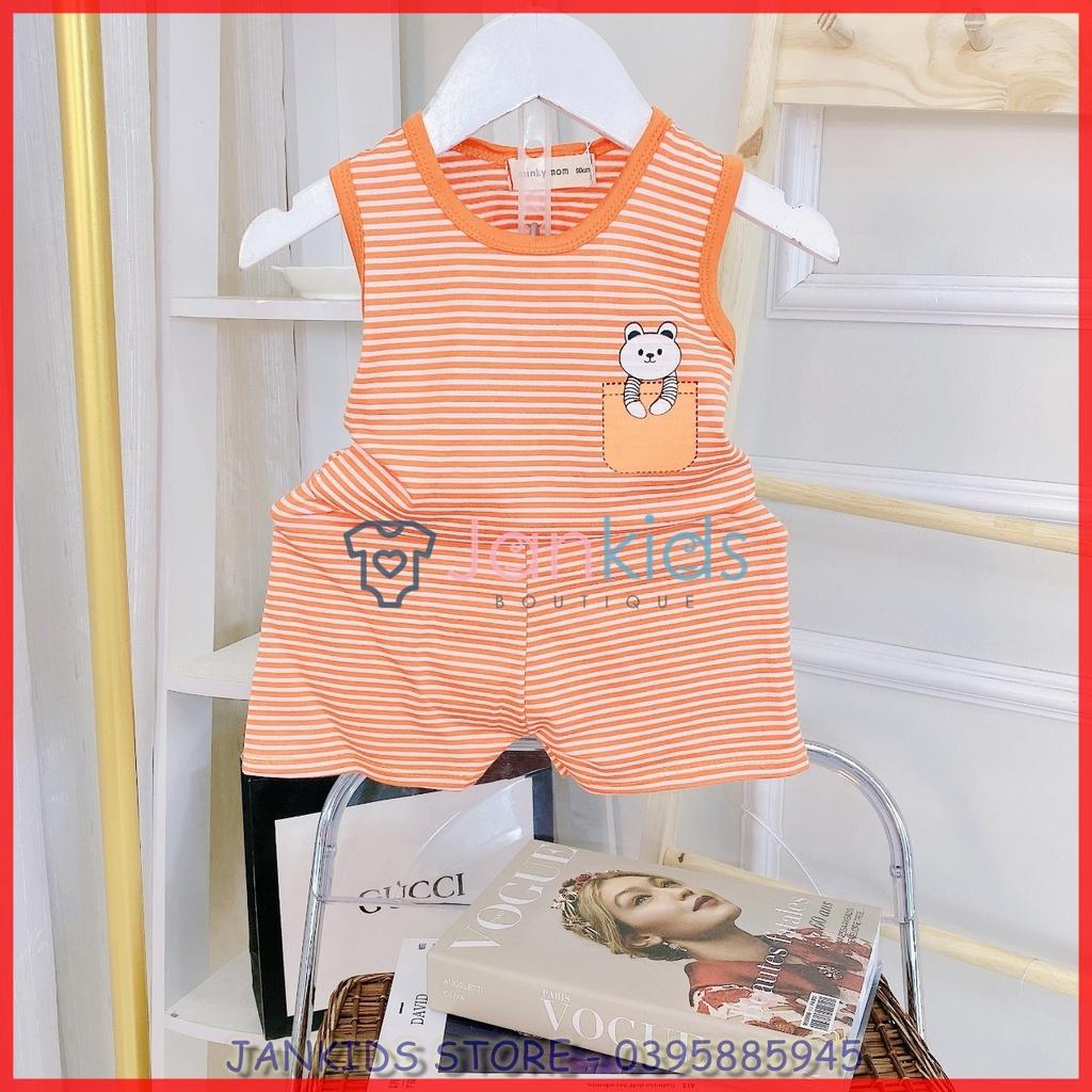 Bộ ba lỗ thun lạnh MINKY MOM hoạ tiết kẻ ngang in hình gấu cho bé trai, bé gái 8-18kg