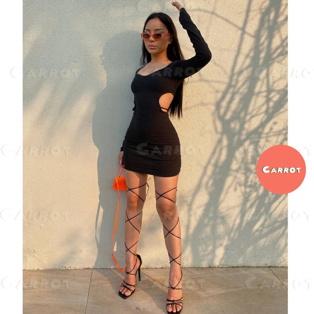Đầm body hở lưng sexy váy ôm sang chảnh cá tính khoét lưng cổ tim tay dài thun co giãn tốt đi chơi carrotxinhdep- 10