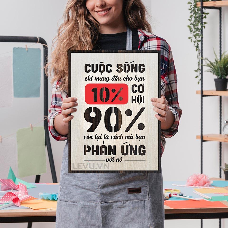 Tranh slogan thương hiệu LEVU LV112 "Cuộc sống chỉ mang đến cho bạn 10% cơ hội, 90% còn lại là cách bạn phản ứng với nó"