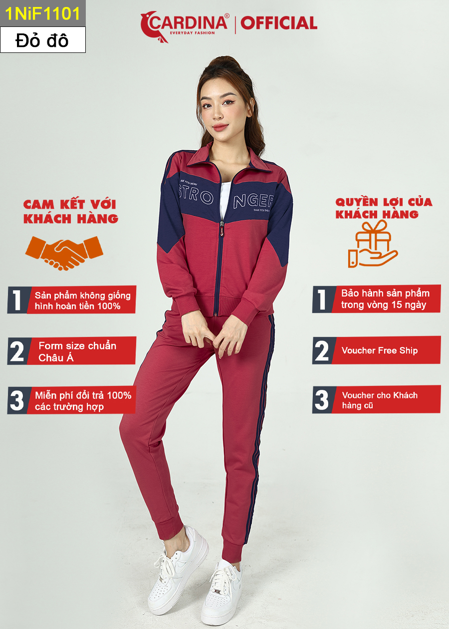 Đồ bộ nỉ nữ CARDINA chất cotton da cá cao cấp có khóa kéo 1NiF11
