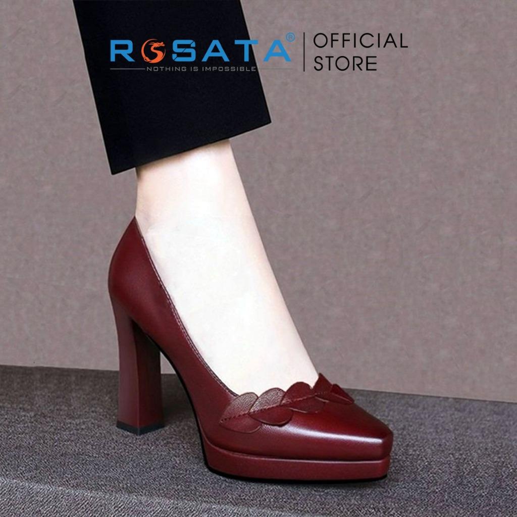 Giày cao gót đế vuông 8 phân mũi nhọn công sở nữ phối họa tiết ROSATA RO441 ( Bảo Hành 12 Tháng ) - ĐEN
