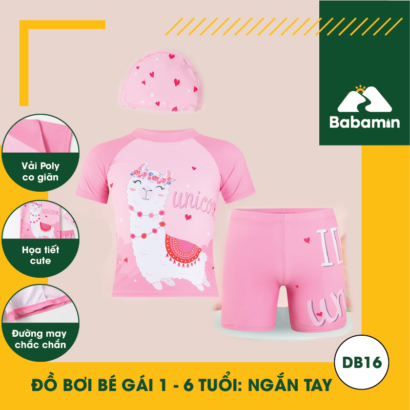 Đồ Bơi Ngắn Tay Cho Bé Gái 1 - 6 Tuổi Hình Cừu Dễ Thương - Siêu Mềm Mượt - DB16