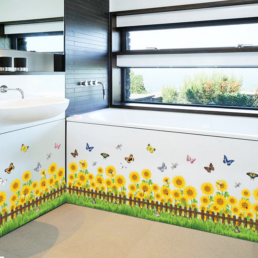 Decal dán tường chân rào hoa hướng dương bông to sk7060