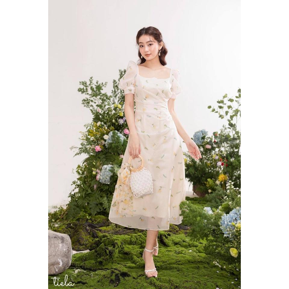 TIELA Đầm váy hoa vàng nhún eo Grace Dress