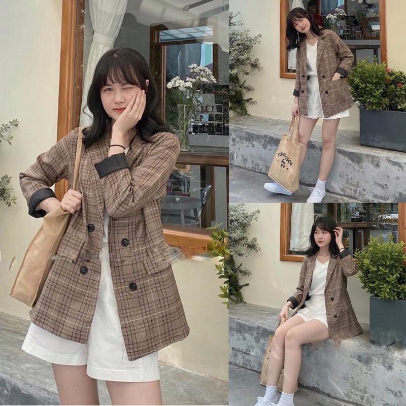 Áo vest nữ 2 lớp - Áo blazer trơn/kẻ đủ màu đen, be, nâu (hình thật/video/sẵn