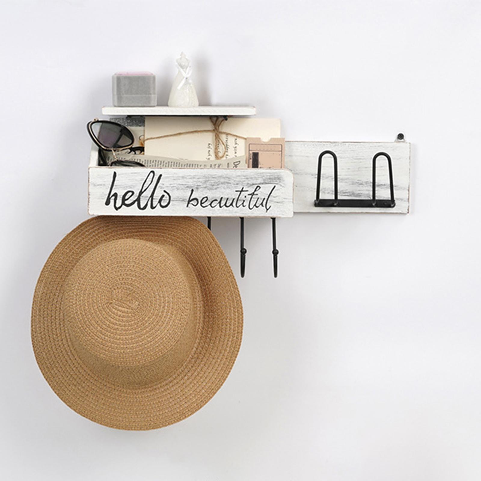Wall Mounted Key Holder Hooks Rack Letters Living Room Wooden Mail Organizer