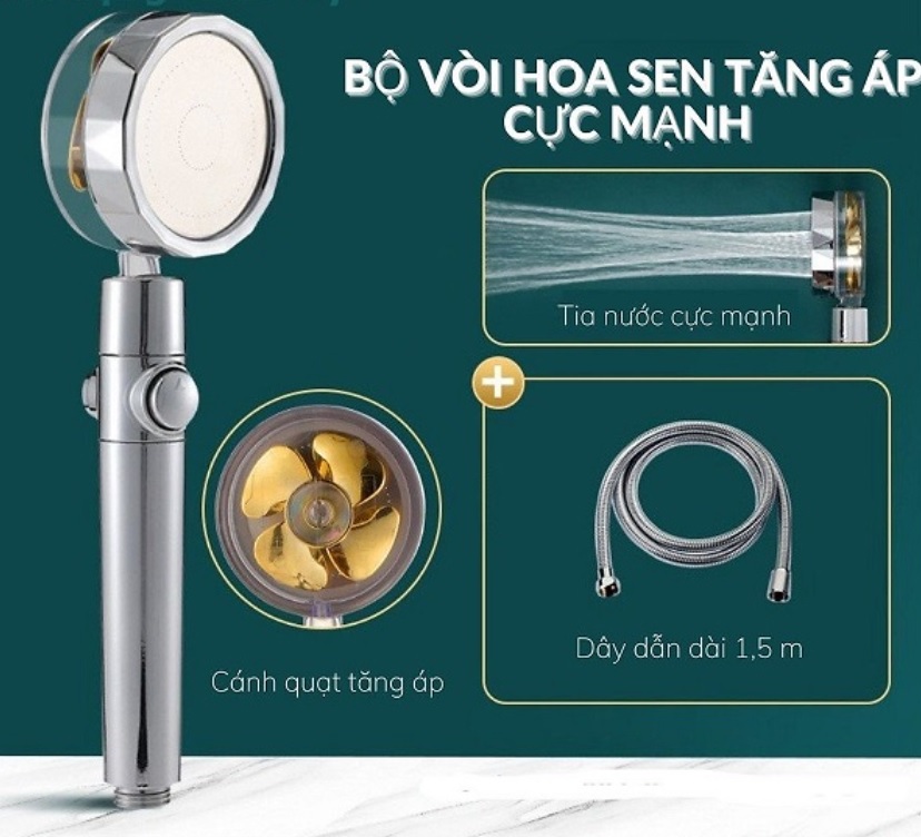 Bộ Vòi Hoa Sen, Vòi Sen Tăng Áp Cao Cấp, Có Cánh Quạt, Có Lõi Lọc, Kèm Dây 1,5 Mét