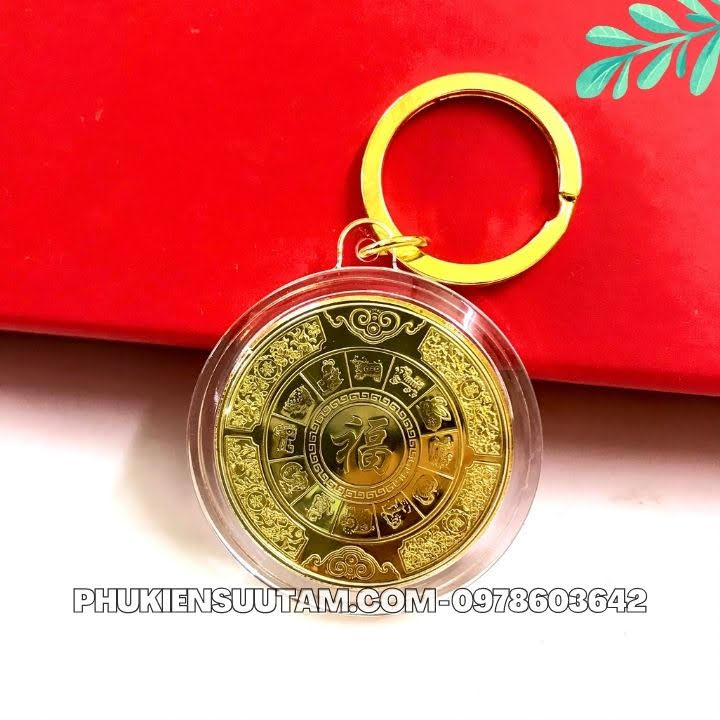 Móc Khóa Xu 12 Con Giáp Tuổi Dần, đường kính: 5cm, màu: vàng - SP005831