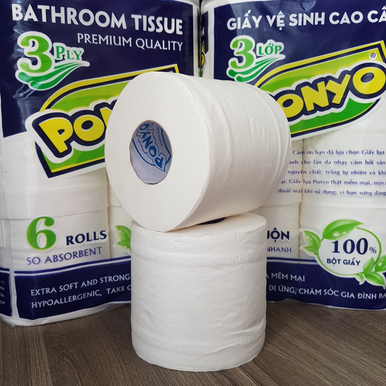 COMBO (6 LỐC) GIẤY VỆ SINH ĐẶC BIỆT PONYO 3 LỚP LỐC 6 CUỘN, BỘT GIẤY NHẬP KHẨU, SIÊU MỀM MỊN