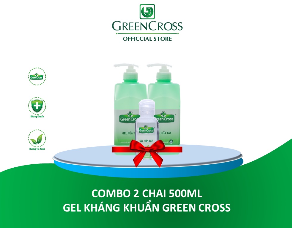 COMBO 2 CHAI 500ML GEL KHÁNG KHUẨN GREEN CROSS - Tặng thêm 1 chai Gel 60ml cùng loại