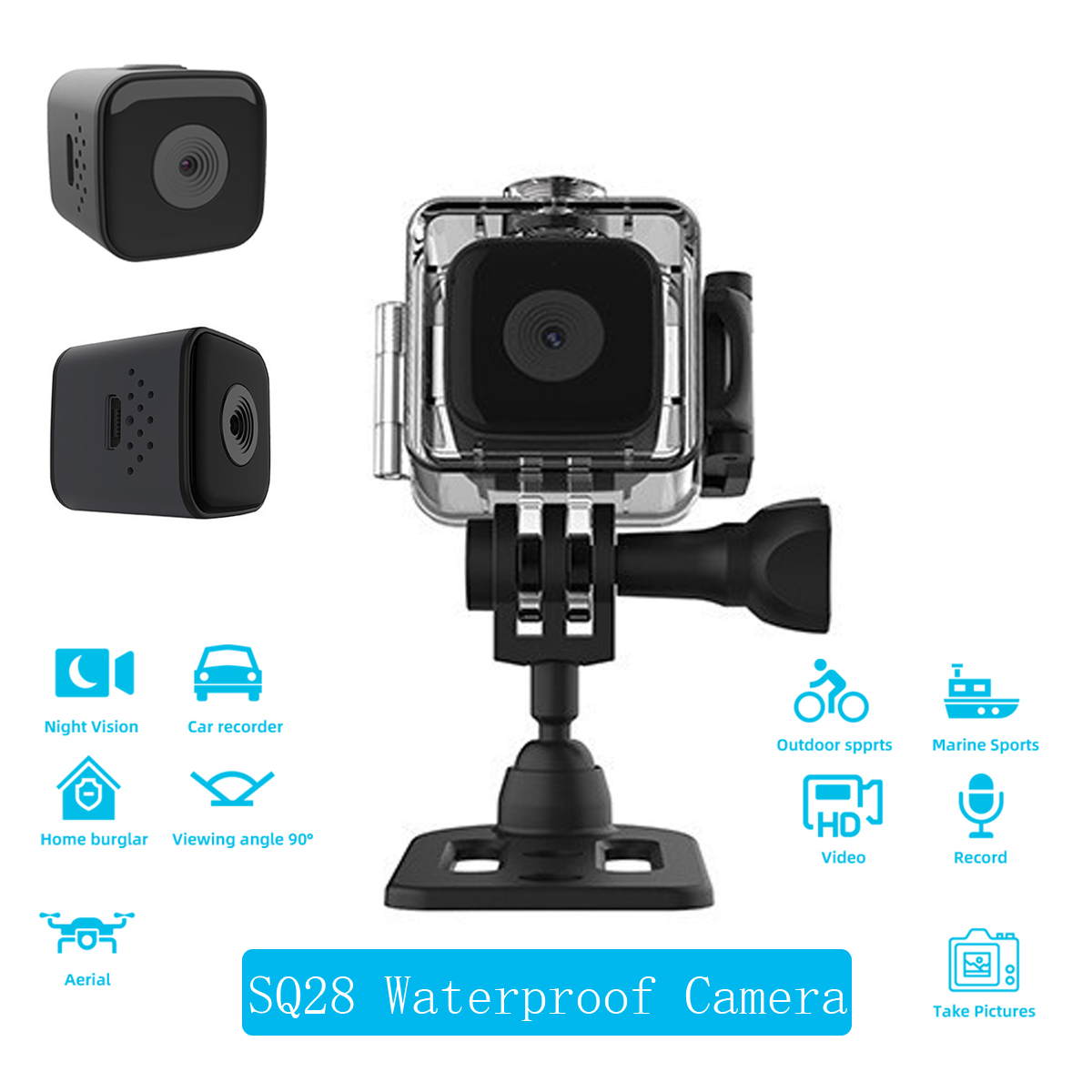 SQ28 Mini Sports Waterproof 30m Camera Ultra HD 1080p Camera hành động ngoài trời WiFi Camera Mini Video quay video Dive Cam khoảng 2MP