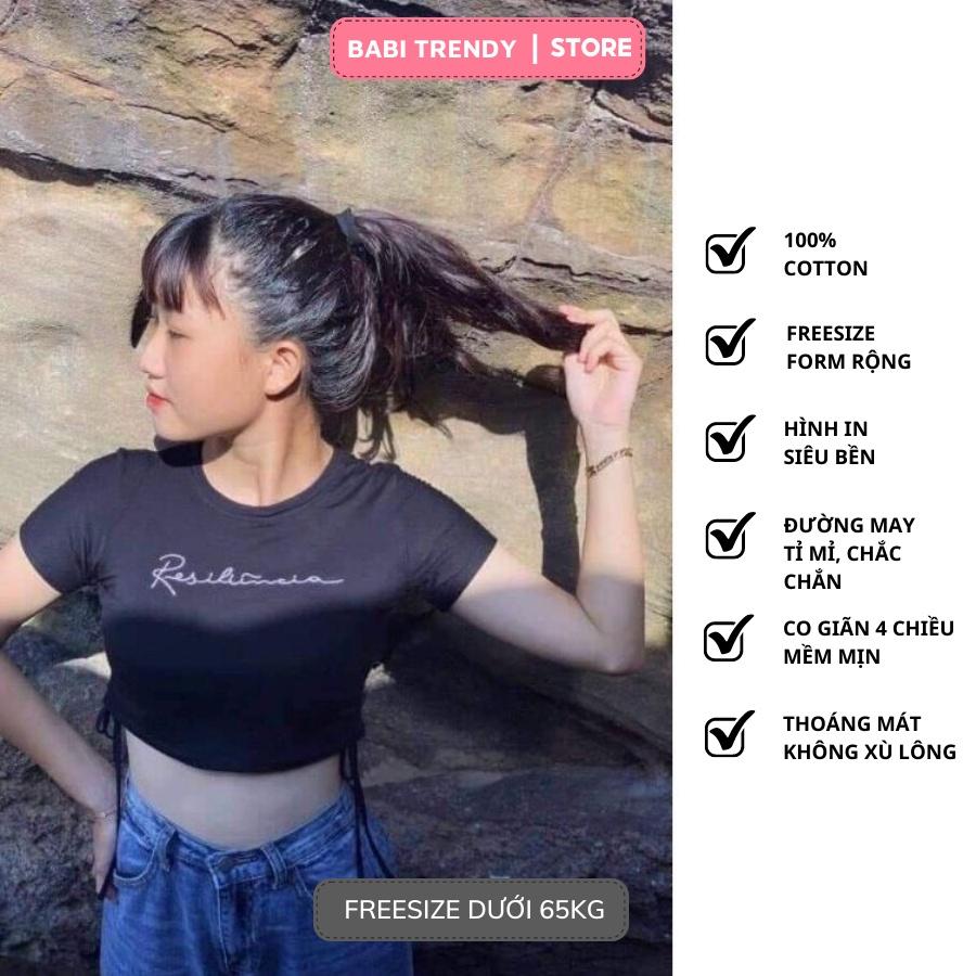 Áo Croptop Thêu Resonita Rút Dây chất thun mềm mại kiểu dáng Ulzzang - Babi Trendy CT25