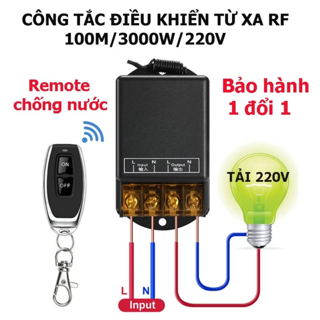 Công Tắc Điều Khiển Từ Xa 220V - 100M 30A: Công Suất Lớn, Xuyên Tường, Nút Học Lệnh - Hàng Loại 1