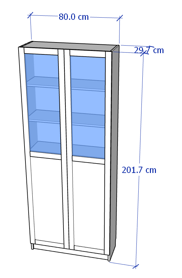 JELLY, Kệ sách 6 tầng cửa cổ điển kèm kính, Phong cách Bắc Âu, 80x30x202cm