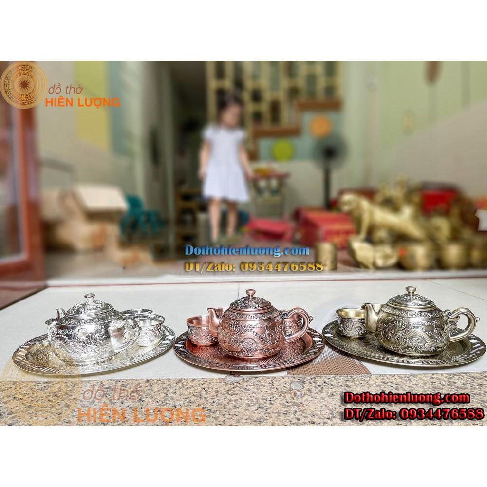 Bộ Ấm Chén Long Phụng Trình Tường Bằng Đồng Cao Cấp - Quà Tặng Sang Trọng