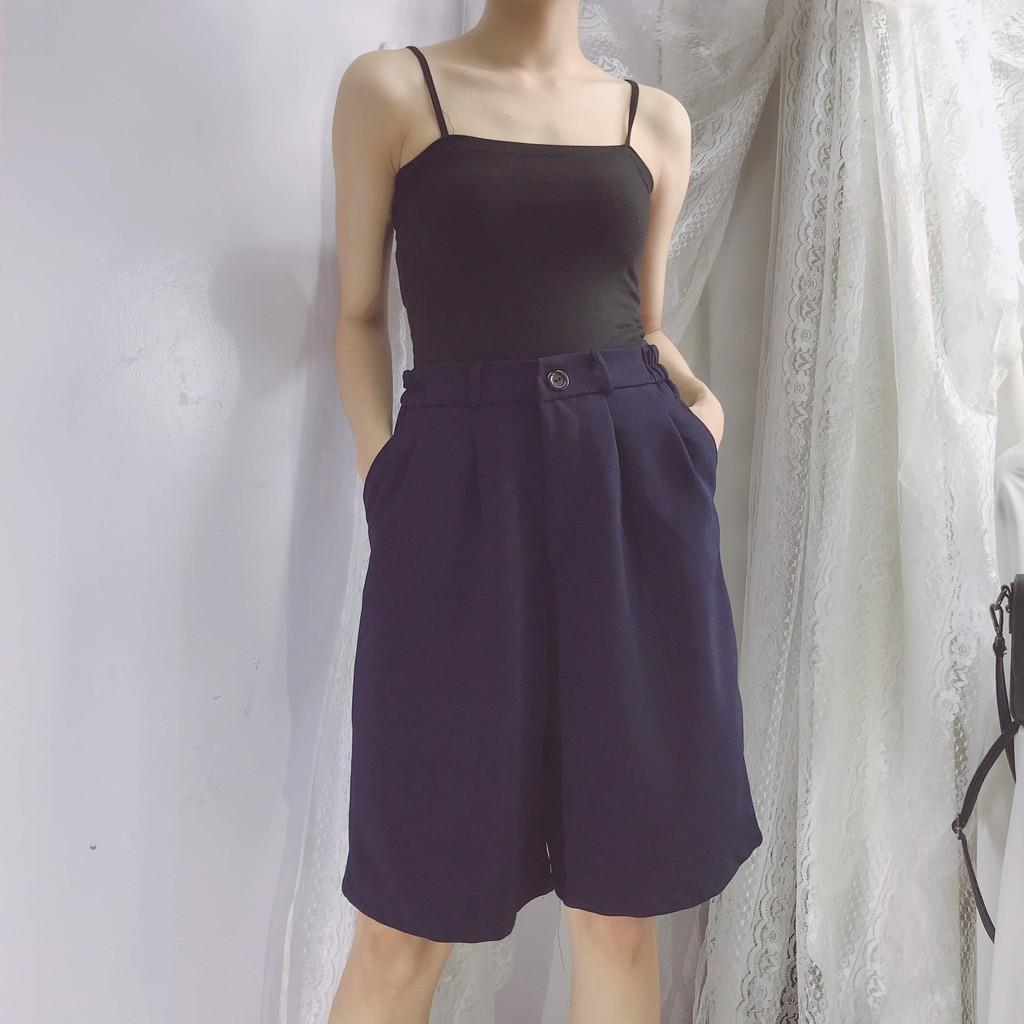 Quần short ống rộng Unisex nam nữ cạp cao màu đen CRQ023