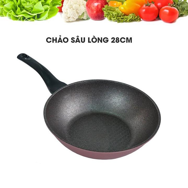 Chảo đá chống dính Ecoramic siêu bền -28 cm - + nắp kính 28 cm -Curling stone Wok pan and Glass