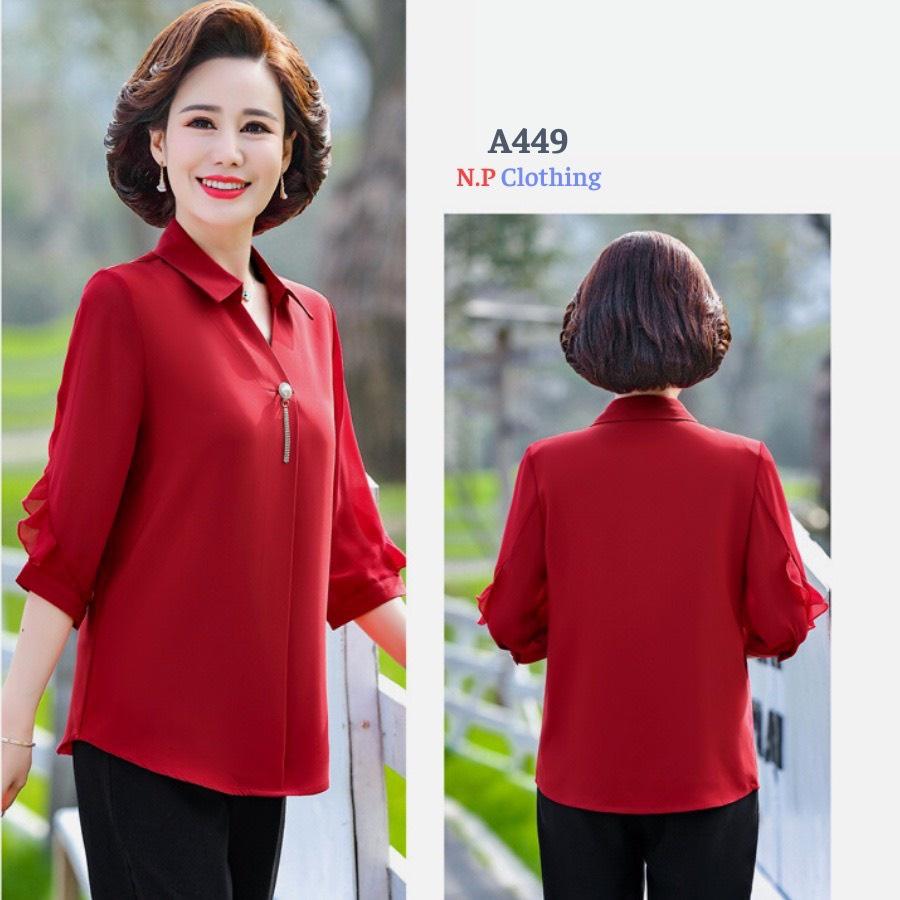 ÁO SƠ MI TRUNG NIÊN TAY LỠ 2 MÀU XANH+ĐỎ THANH LỊCH KÈM PHỤ KIỆN , CÓ BIG SIZE