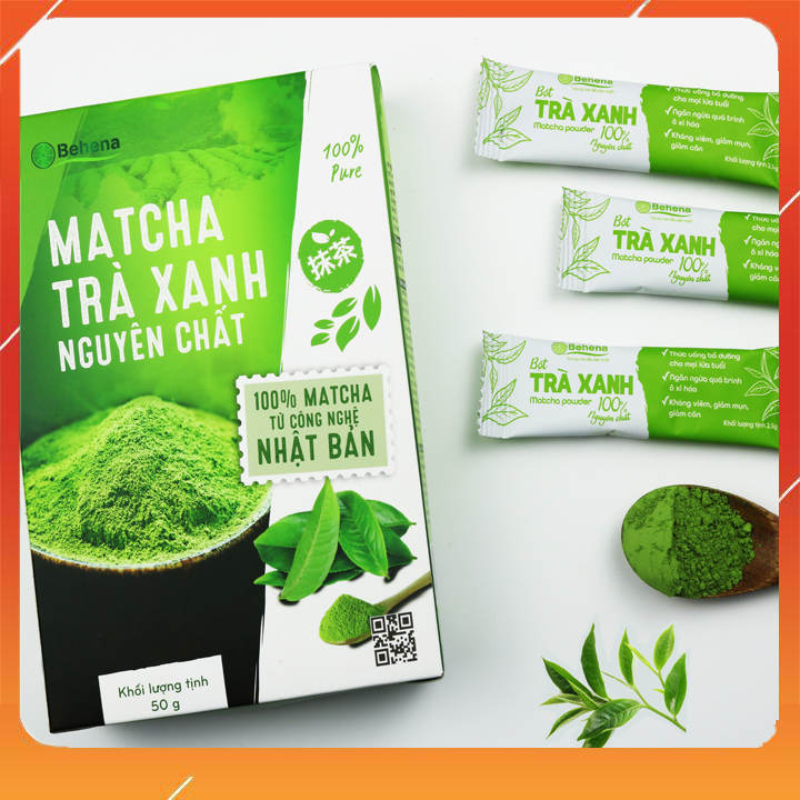 Bột Matcha Trà Xanh Behena - 50g - Nguyên Chất - Công Nghệ Nhật Bản - Màu Xanh Tự Nhiên