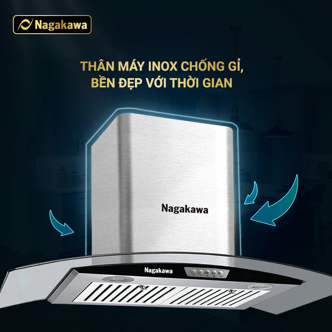 Máy Hút Mùi Than Hoạt Tính Cỡ Lớn Nagakawa NAG1857-70Cm - Bộ Lọc 5 Lớp Inox - Hàng Chính Hãng