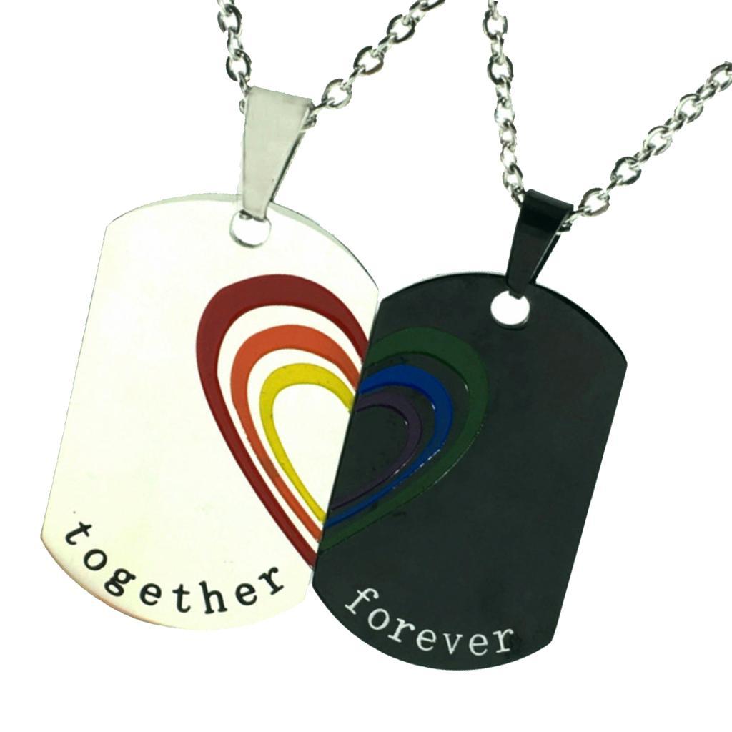 2 Pieces Stainless Steel Rainbow  Pendant Necklace